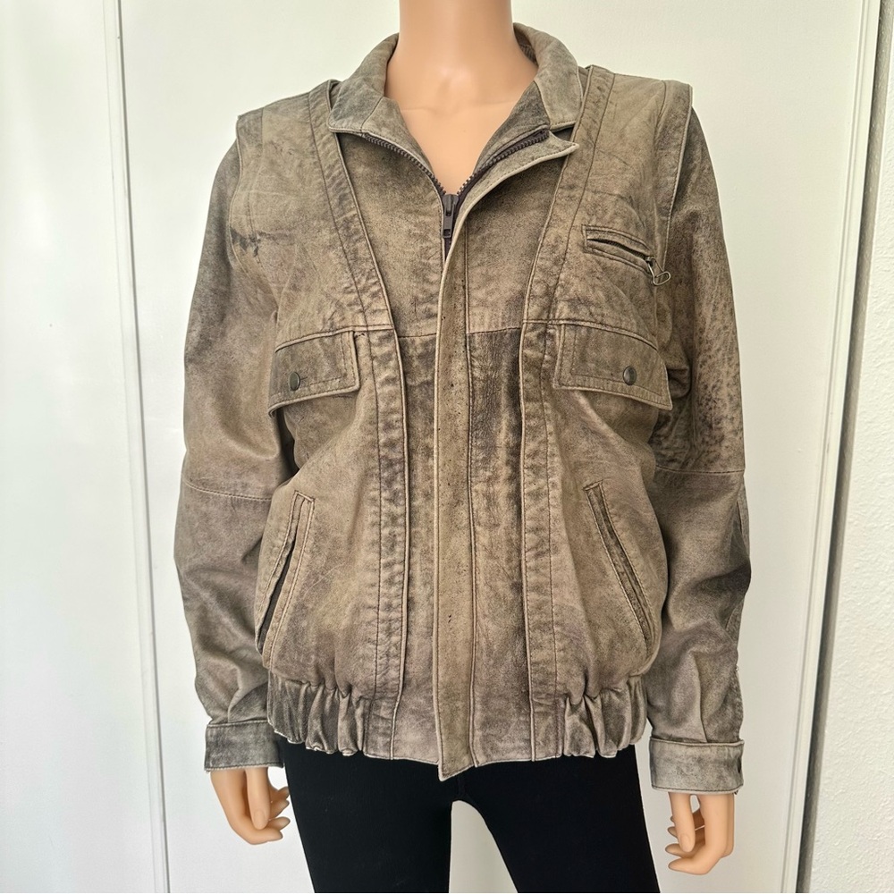 Vintage Italian Leather Convertible Moto Jacket EU 48 Men’s M Zip-Off Sleeves